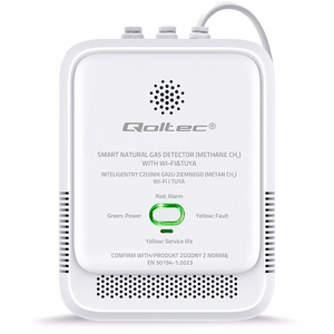 Qoltec 52651 maakaasun vuotoilmaisin | CH4 tunnistin | NG | Tuya | Wi-Fi | 85dB hälytys | LED
