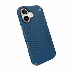 Speck Presidio2 Grip MagSafe suojakuori iPhone 17 -laitteelle, Deep Sea / Silver Metallic -värinen