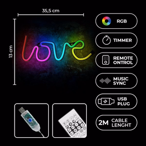 Neon LED RGB LOVE FLRN01 + kaukosäädin Forever Light