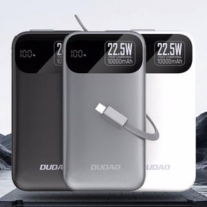 Dudao K31 10000 mAh 22.5W PD Powerbank sisäänrakennetulla kaapelilla - harmaa