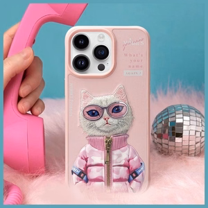 NIMMY Suojakuori COOL&CUTE 2.0 Cat iPhone 15 Pro:lle - vaaleanpunainen