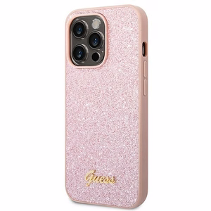 Guess Glitter Script kotelo iPhone 14 Pro Maxille - vaaleanpunainen