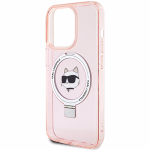 Karl Lagerfeld KLHMP15LHMRSCHP iPhone 15 Pro 6.1 vaaleanpunainen/vaaleanpunainen kovakuori Ring Stand Choupette Head MagSafe