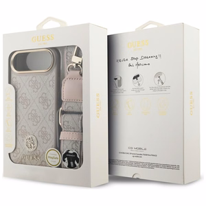 GUESS 4G Strass Logo & Big Strap Metal Buttons MagSafe Suojakuori iPhone 17 Airille - vaaleanpunainen