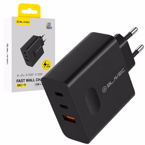 Blavec seinälaturi BC-11 GaN - USB + 2xType C - QC PD 65W 3A (TCBC11G-U2CB653A) musta