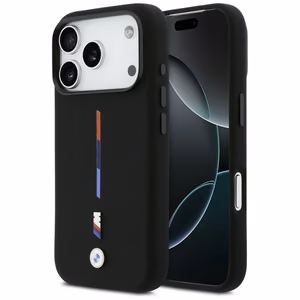 BMW M Silicon Tricolor Line MagSafe Suojakuori iPhone 17 Pro - musta