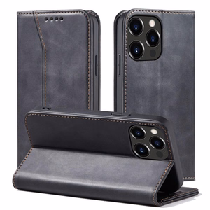 Magneetti Fancy Case tapauksessa iPhone 14 Pro Max flip kansi lompakko jalusta musta