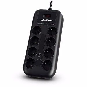 CyberPower Tracer III P0820SUF0-FR – ylijännitesuojattu jatkojohto, 8 pistorasiaa, 200–250 V, 1,8 m, musta