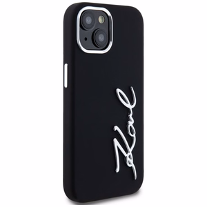 Karl Lagerfeld Silikoninen Metal Script Logo iPhone 15 Suojakuori - Musta