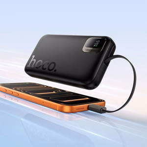 Hoco Q51 -varavirtalähde 10000 mAh QC PD 20W sisäänvedettävällä USB-C-kaapelilla, musta
