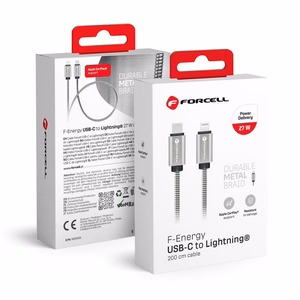 USB C - Lightning Forcell F-Energy PD 3A 27W Metal kaapeli 2 m C238 hopeinen