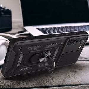 Hybrid Armor Camshield Suojakuori Samsung Galaxy S23+:lle panssaroitu kuori kamerasuojalla punainen