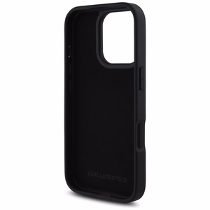 Karl Lagerfeld HC Grained PU CardSlot Metal Elong Suojakuori iPhone 16 Pro Max:lle - Musta