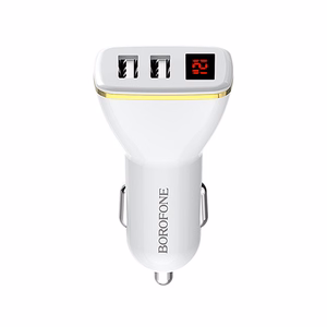 Borofone BZ11 Speed Map autolaturi 2 USB-A-liitännällä, digitaalinäytöllä, valkoinen