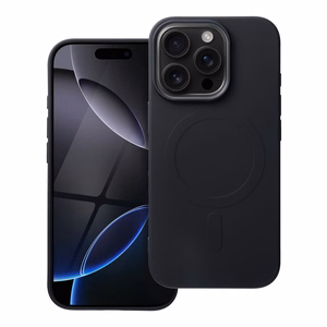 Silikoninen Mag Cover iPhone 16 PRO:lle yhteensopiva MagSafen kanssa (iso reikä) musta