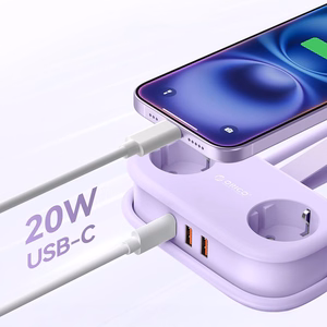 Orico AP3 20W GaN 5in1 jatkojohto 2x AC + 2x USB-A + 1x USB-C - violetti