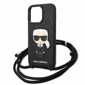 Karl Lagerfeld Leather Monogram Patch and Cord Iconik Case for iPhone 13 Pro / 13 - Black