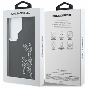 Karl Lagerfeld Suojakuori Grained Signature Metal Resin Logo Samsung Galaxy S26 Ultra:lle musta