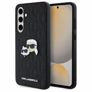 Karl Lagerfeld KLHCS24FEPGKLKCPK Samsung S24 FE S721 musta/musta kovakuori Monogram Karl&Chaoupette Head Pin