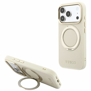 Guess Ring Stand 360 Grained Classic Logo MagSafe -suojakuori iPhone 18 Pro Max / 17 Pro Max – beige