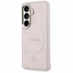 Guess Suojakuori Saffiano Peony Embossed Ring MagSafe Samsung Galaxy S26:lle vaaleanpunainen