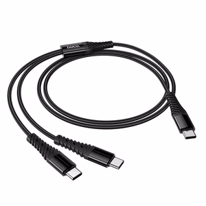 Hoco 2-in-1 USB-C - USB-C+C -kaapeli 1 m X123 - musta