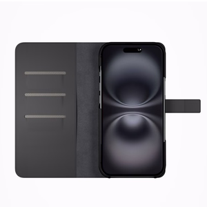 Puro Wallet Detachable MagSafe 2in1 PU-nahkainen Suojakuori läpällä ja lompakolla iPhone 16:lle - musta