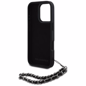 Karl Lagerfeld Saffiano Crystals ketjulla iPhone 16 Pro Suojakuori - Musta