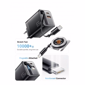 Charger Essager "Scope" Black 65W (1xPD / 1xQC3.0) + integrated Type-C cable