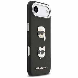 Karl Lagerfeld FW Grained Karl & Choupette Heads Pins & Logo suojakuori iPhone Air:lle musta