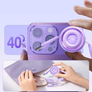 Joyroom Colorful Series S-A40 sisäänvedettävä kaapeli 3in1 USB-A - USB-C / Lightning / Micro USB 1m - violetti