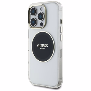 Guess IML Metal Colored Circle Classic Logo MagSafe Suojakuori iPhone 16 Pro:lle - musta