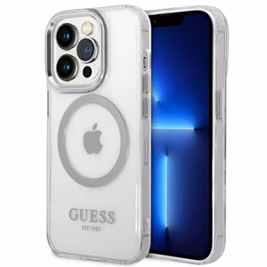 Guess GUHMP14LHTRMS iPhone 14 Pro 6.1" hopea/hopea kova kotelo Metal Outline Magsafe metalli ääriviivat