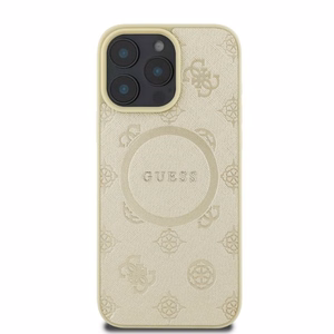 Guess Saffiano Peony Classic Logo MagSafe Suojakuori iPhone 16 Pro:lle - kultainen