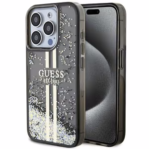 Guess Liquid Glitter Gold Stripes suojakuori iPhone 15 Pro:lle - musta