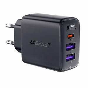 Acefast A57 PD 35W GaN laturi 2 x USB-A + USB-C 3 portilla - musta