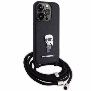 Karl Lagerfeld Crossbody Saffiano Monogram Metal Pin Karl & Choupette Suojakuori iPhone 15 Pro:lle - musta