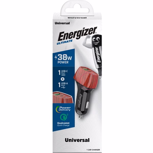 Energizer Ultimate D38WO autolaturi, USB-C + USB-A, 38 W PD + QC 3,0, pähkinäpuukuvioinen