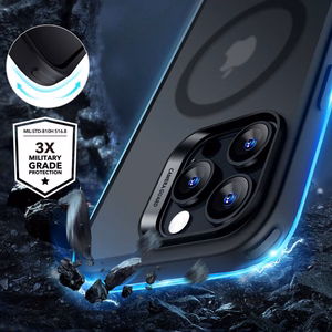 ESR Classic Hybrid Halolock MagSafe Suojakuori-setti + Karkaistu lasi iPhone 16 Pro Max:lle - puoliläpinäkyvä mustalla kehyksellä
