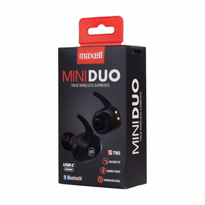 MAXELL MINI DUO langattomat nappikuulokkeet latauskotelolla, mustat