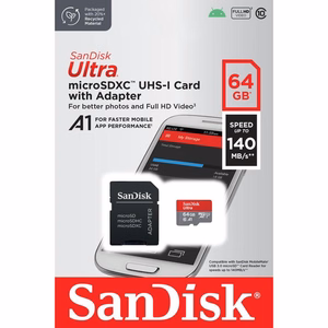 SanDisk muistikortti Ultra Android microSDXC 64GB 140MB/s A1 Cl.10 UHS-I + sovitin