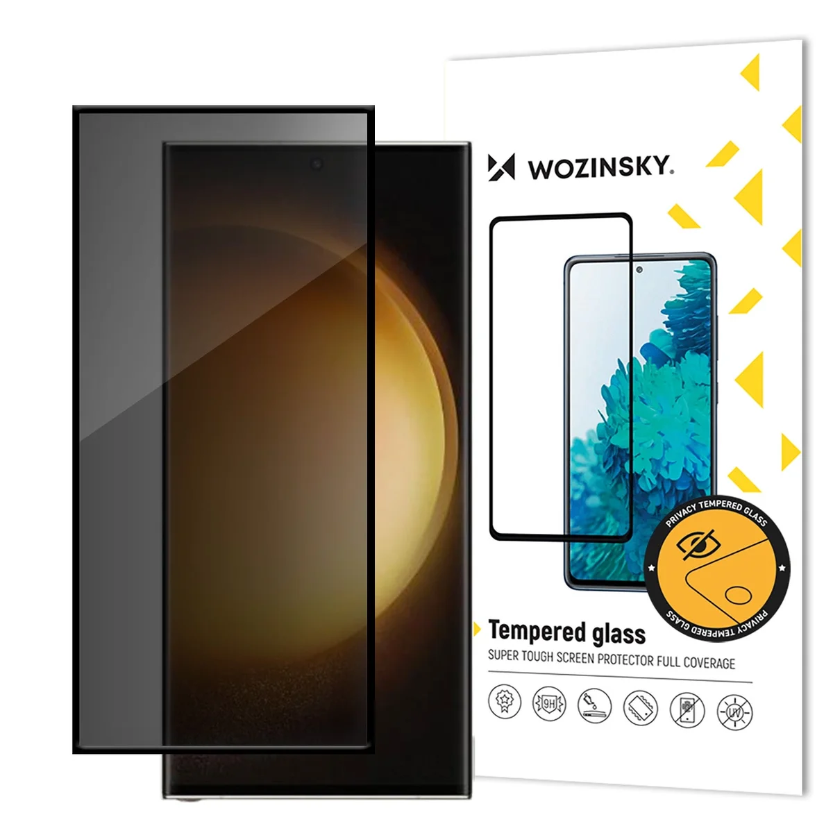 Wozinsky Privacy Glass karkaistu lasi Anti-spy-suodattimella valkoisella taustalla