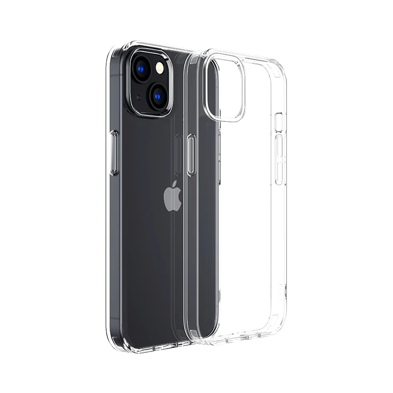 Läpinäkyvä Joyroom JR-14X3 -kuori iPhone 14 Plus -puhelimen vieressä