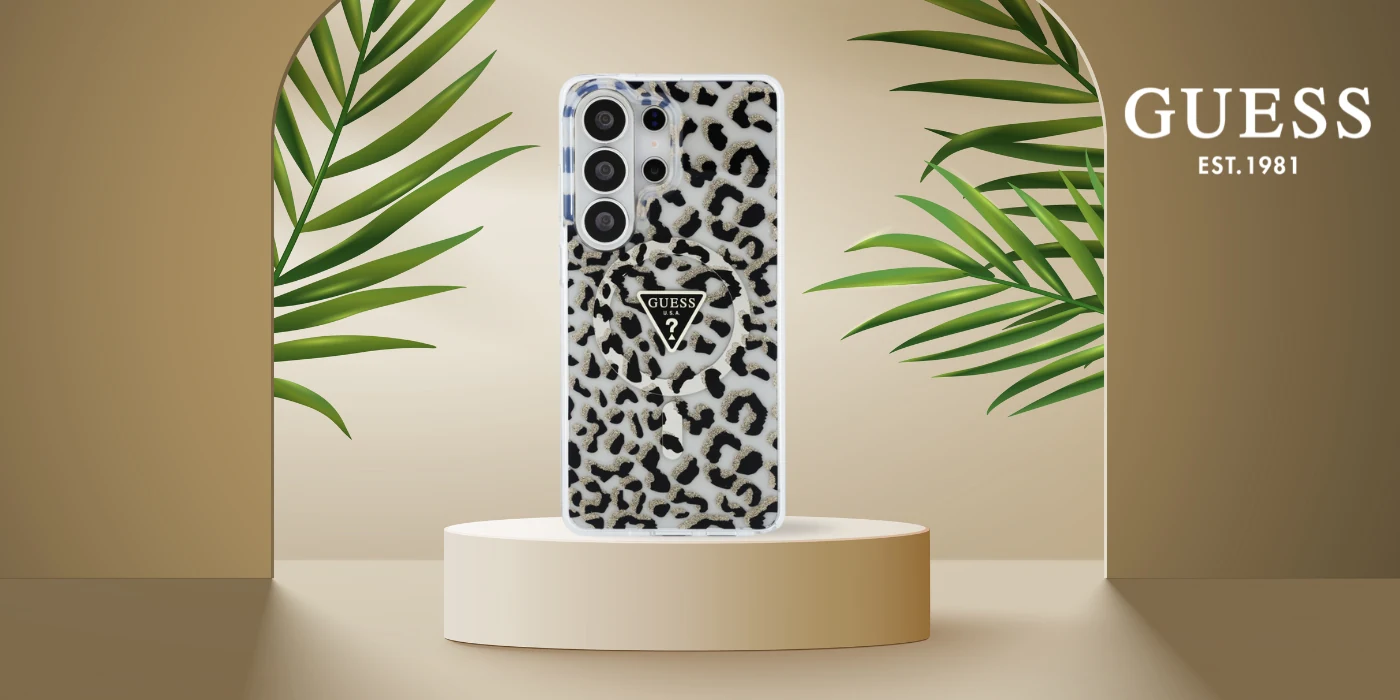 Guess IML Leopard Triangle MagSafe -kuori Samsung Galaxy S26 Ultralle