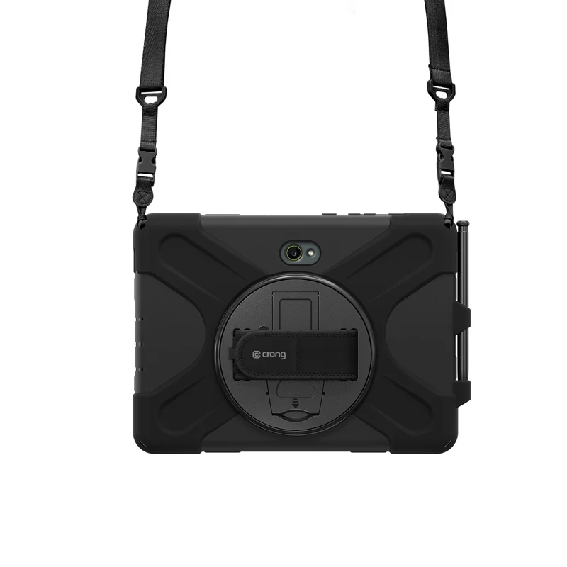 Rear view of the black Crong Defender Plus case with the carrying strap attached