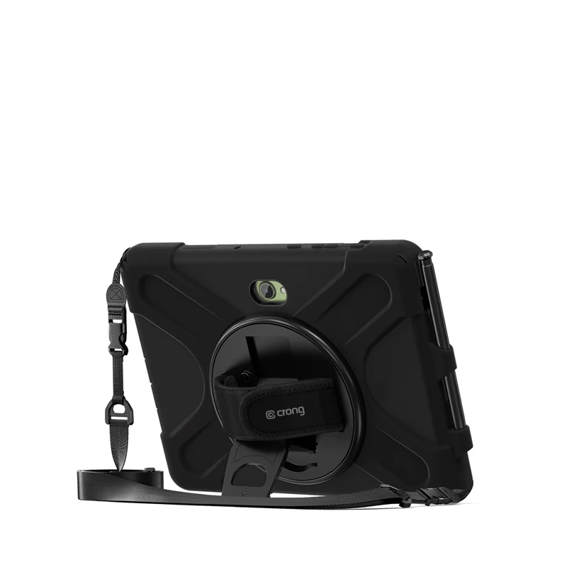 Black Crong Defender Plus case standing in landscape orientation on its rear support