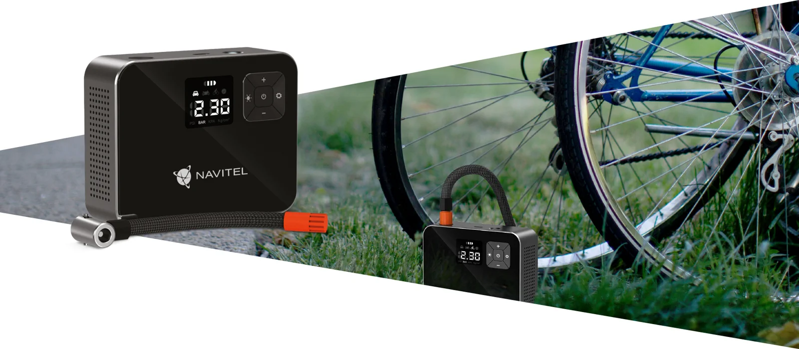 Navitel AIR 15 AL kytkettynä polkupyörän renkaaseen
