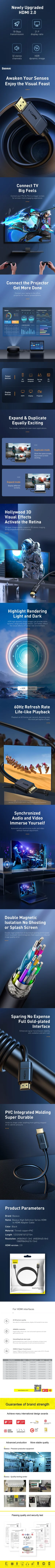 Baseus HDMI 2.0 1 m kaapeli, musta