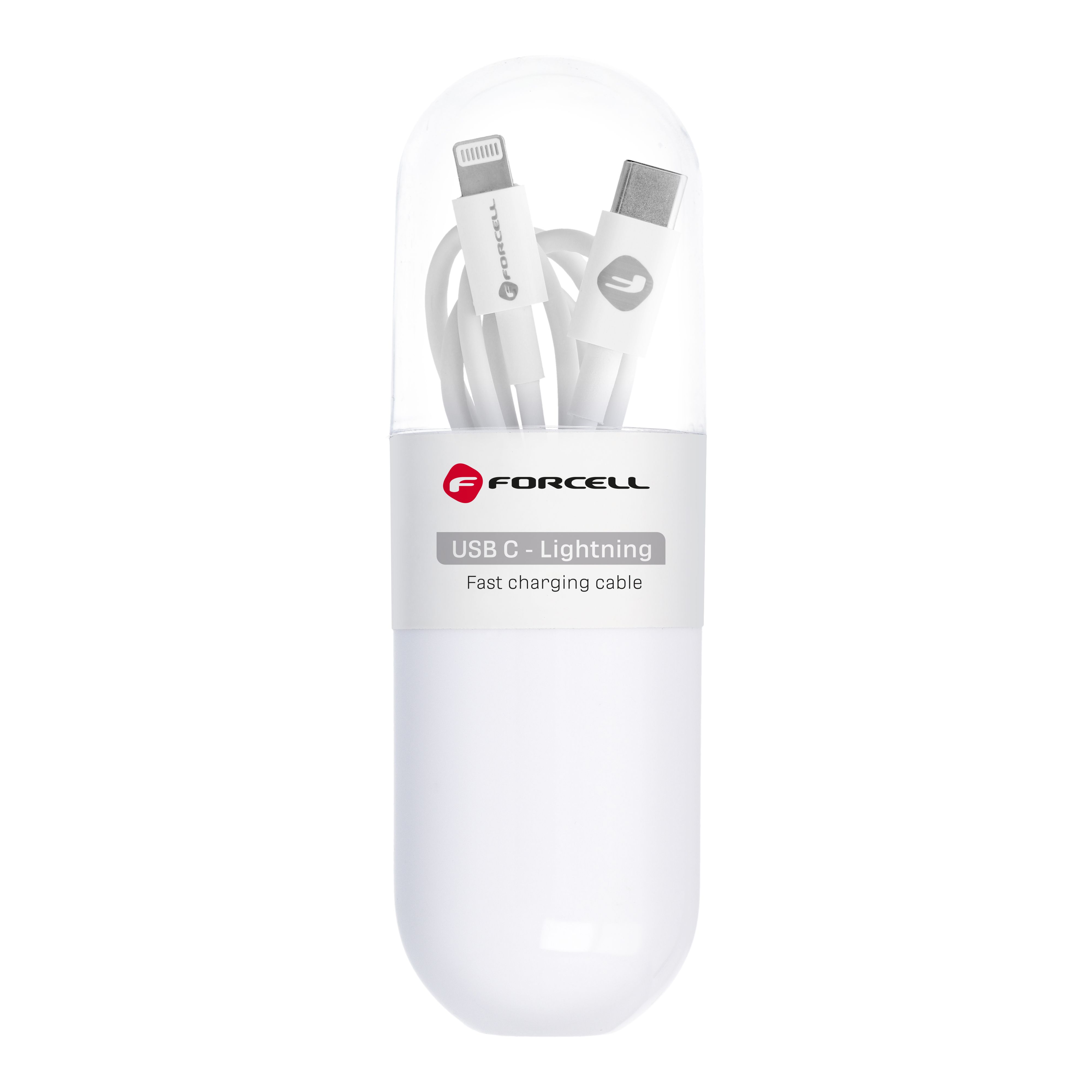 Kaapeli USB C - Lightning Forcell F-Energy PD 27W Tube 1 m C291 valkoinen