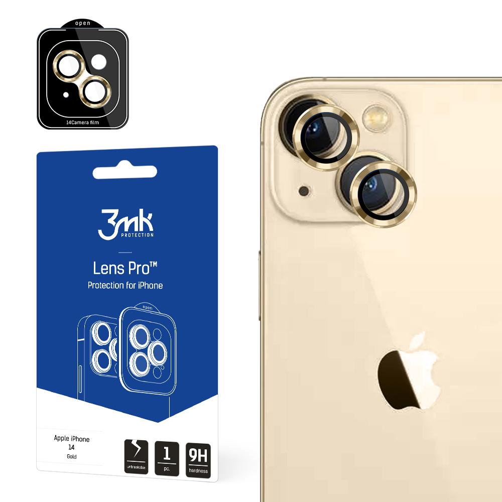 Kameran lasi iPhone 14 9H 3mk objektiivin suojaus Pro-sarjan objektiivi - kultainen
